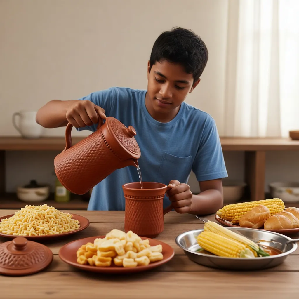 মাটির জগ ও মগ সেট (১টি জগ, ৪টি মগ) – Handmade Terracotta Water Jug Set